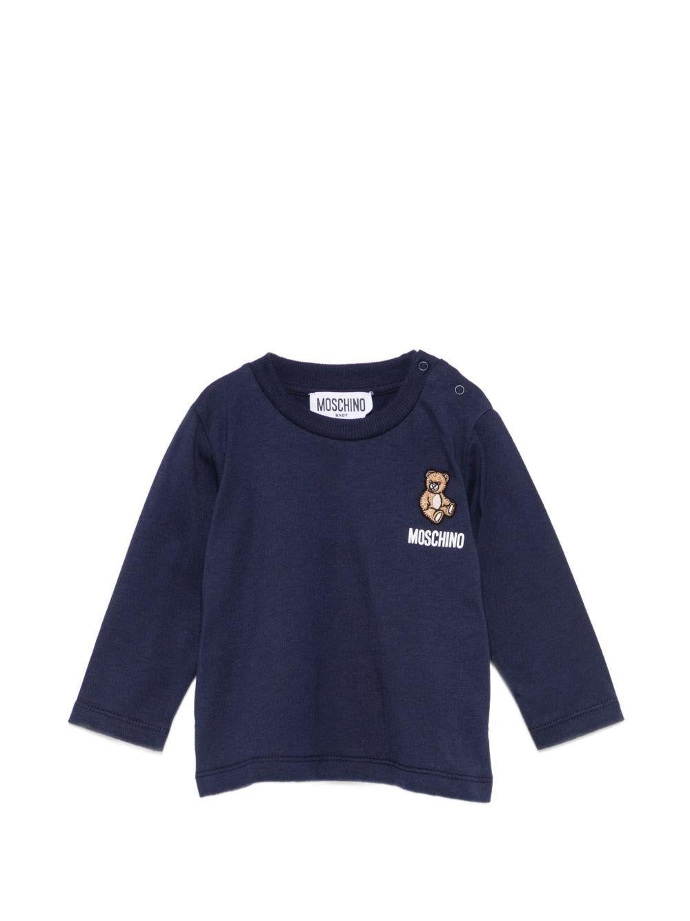 T-shirt per neonati Moschino Kids blu con ricamo Teddy Bear MUO01DLAA10 40016 MOSCHINO KIDS