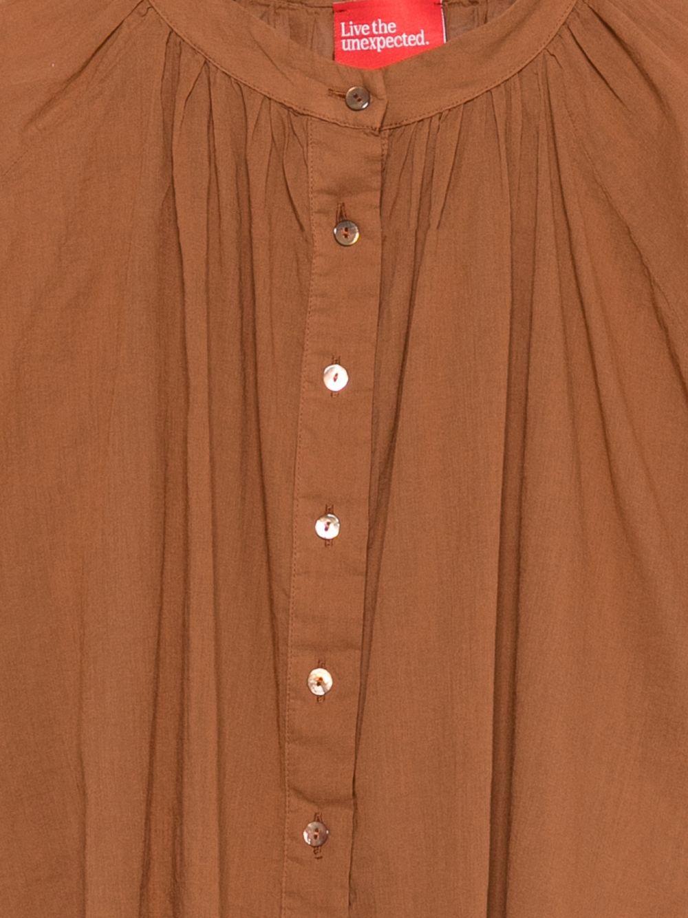 Camicia con dettagli arricciati Merci marrone ruggine con scollo rotondo CAM033 RUST MERCI