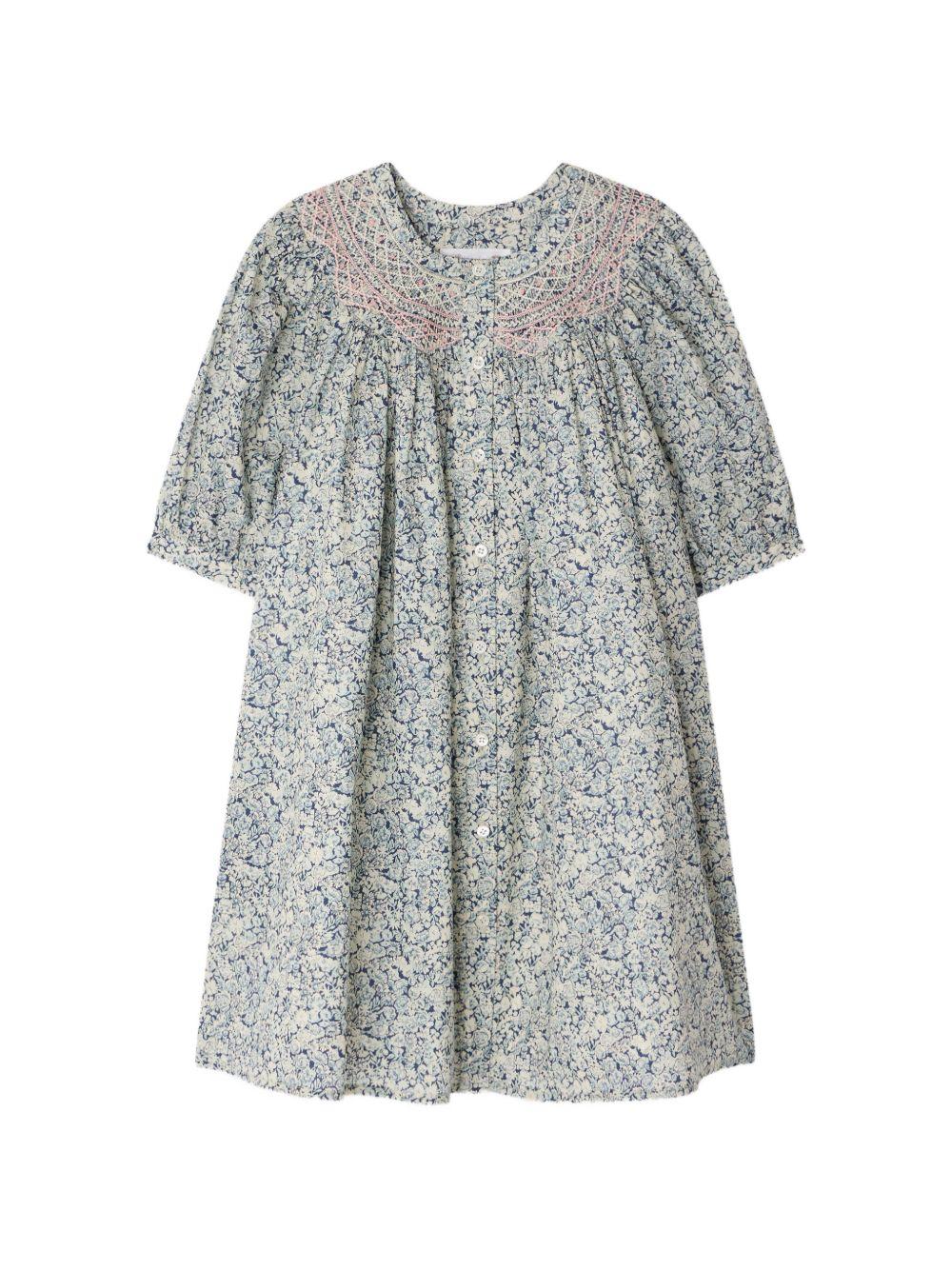 Abito per bambina Bonpoint blu con stampa a fiori all-over S06GDRW00036 519A BONPOINT