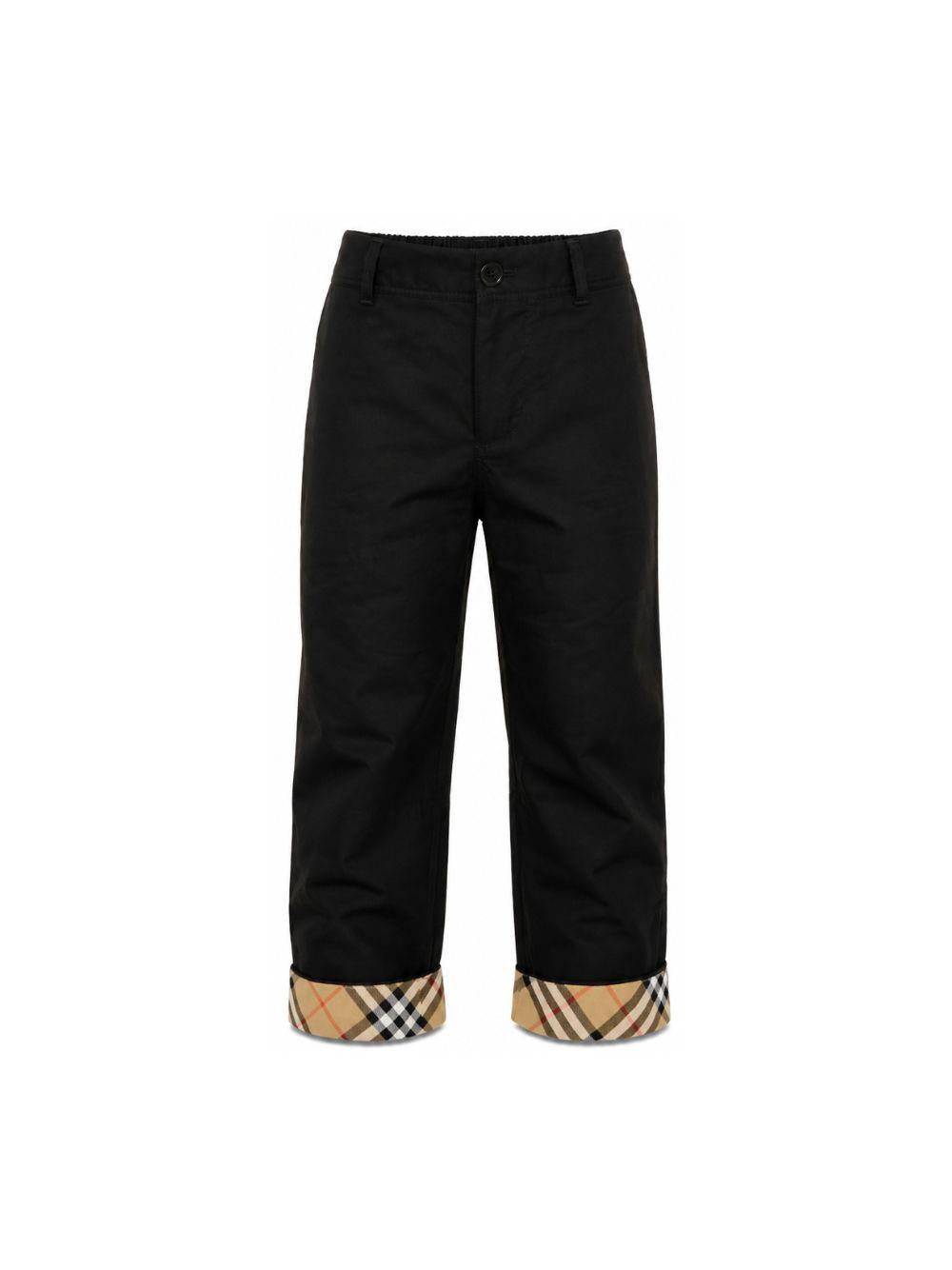 Pantaloni per bambino Burberry Kids nero con risvolto con motivo Check 8131851 A1189 BURBERRY KIDS