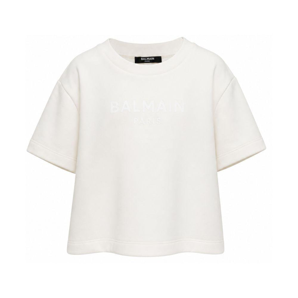 T-shirt per bambina Balmain Kids bianca con design crop BY4A01 Z3183 102BC BALMAIN KIDS