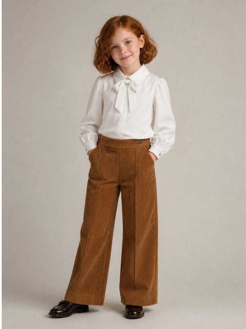 Pantaloni per bambina Monnalisa Kids marrone con tessuto a coste 17H405 8852 0005 MONNALISA KIDS