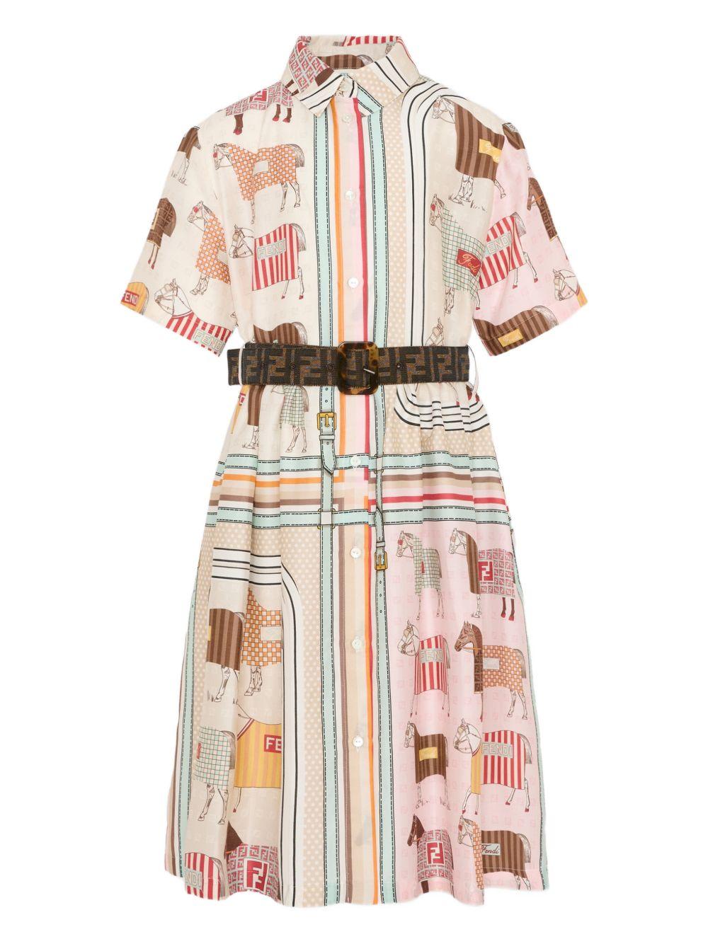 Abito per bambina Fendi Kids beige a righe JFB837 AVVY F0B8F FENDI KIDS