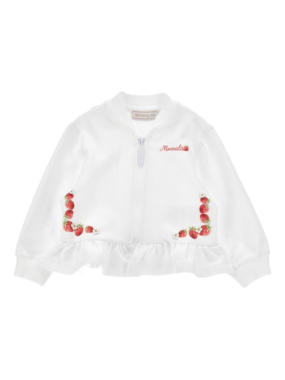 Felpa per neonata Monnalisa bianca con stampa fragole sul davanti 39G803 7007 0099 MONNALISA KIDS