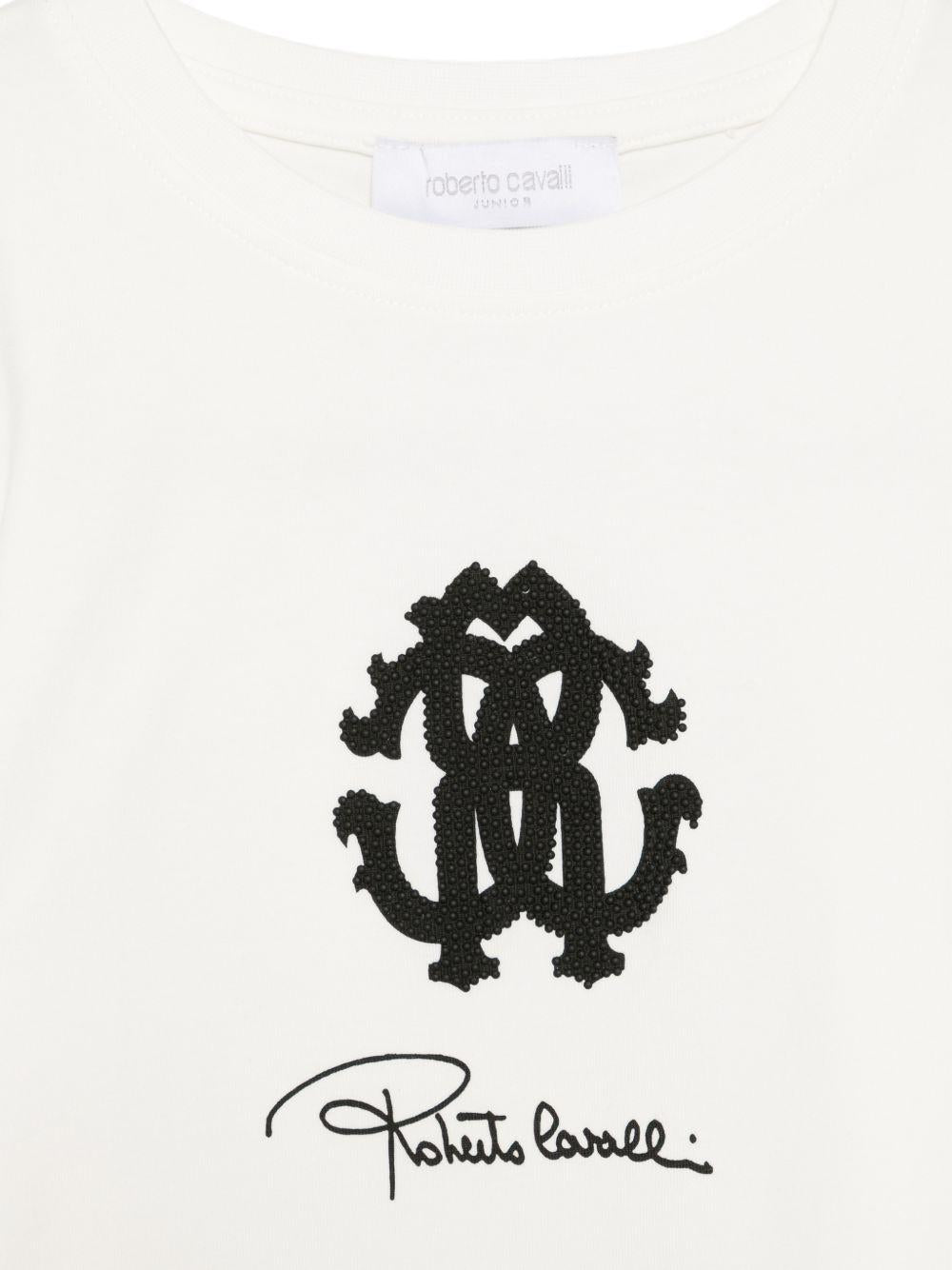 T-shirt per bambino Roberto Cavalli Kids bianca con stampa logo sul davanti CBP26132TS WHITE ROBERTO CAVALLI KIDS