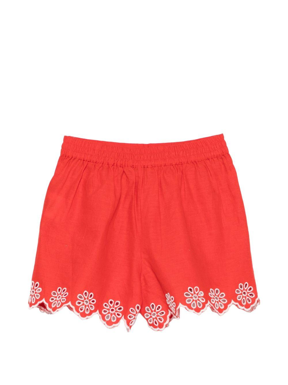 Shorts per bambina Stella McCartney Kids rossi con dettagli floreali TY6E89 Z0138 426 STELLA McCARTNEY KIDS