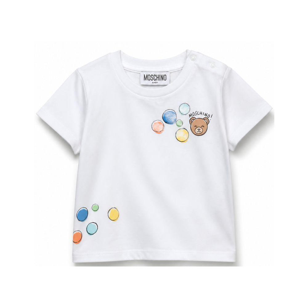 T-shirt per neonati Moschino Kids bianca con stampa orsetto e palloncini M5M047LAA03 10101 MOSCHINO KIDS