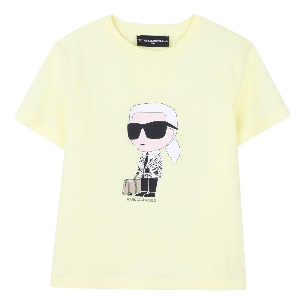 T-shirt per bambino Karl Lagerfeld Kids gialla con stampa grafica Karl sul davanti Z31094 556 KARL LAGERFELD KIDS