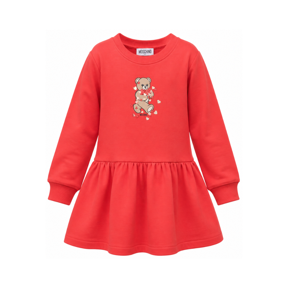 Abito per bambina Moschino Kids rosso con dettaglio Teddy Bear HAV0H7LDA63 50109 MOSCHINO KIDS