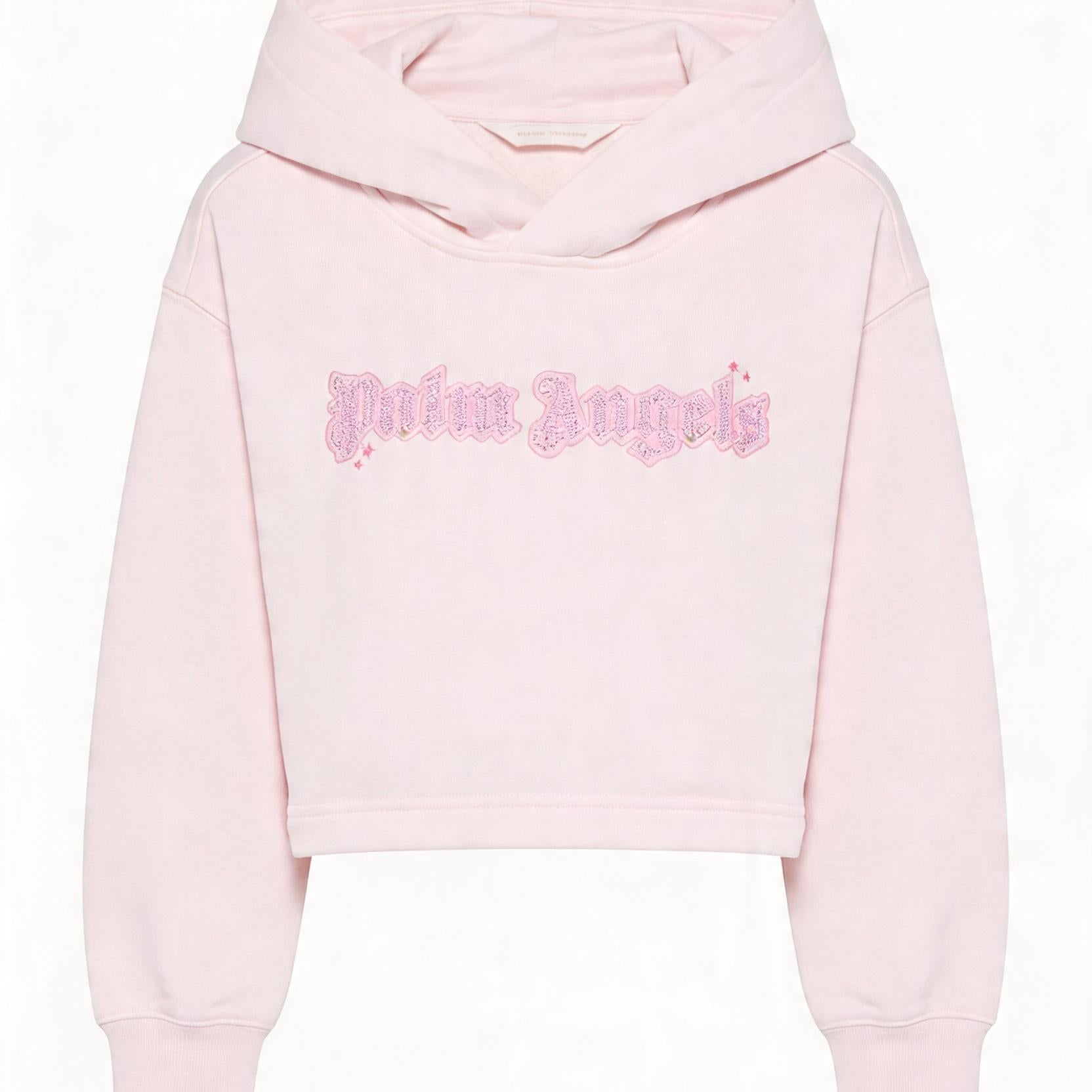 Felpa per bambina Palm Angels Kids rosa chiaro con logo impreziosito da strass PGBB006S26FLE001 042 PALM ANGELS KIDS