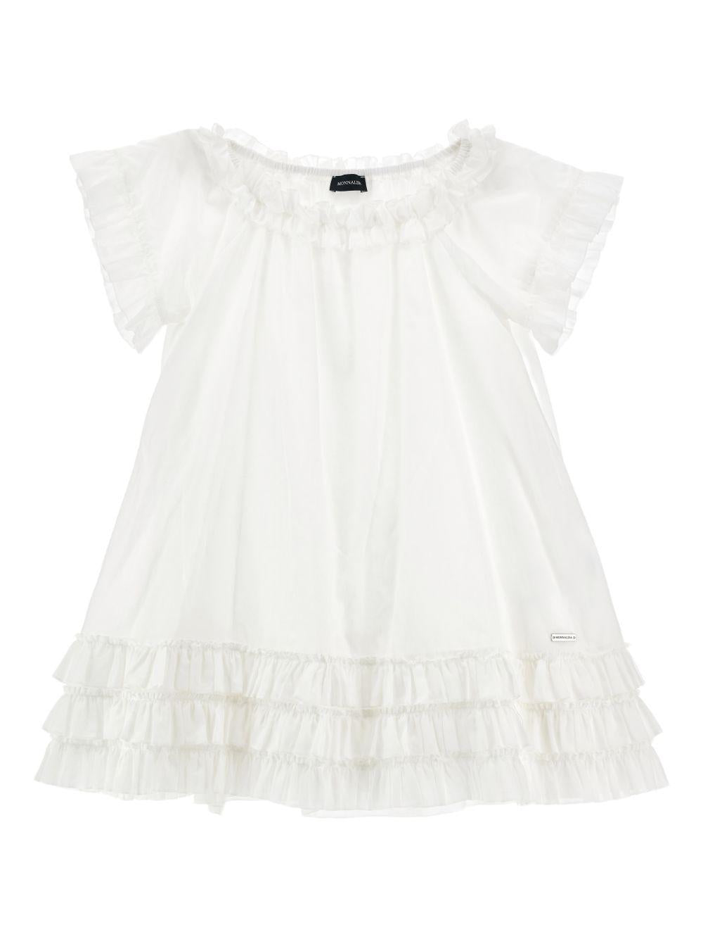 Abito per bambina Monnalisa bianco con rifinitura a ruches 41G909 7105 0001 MONNALISA KIDS