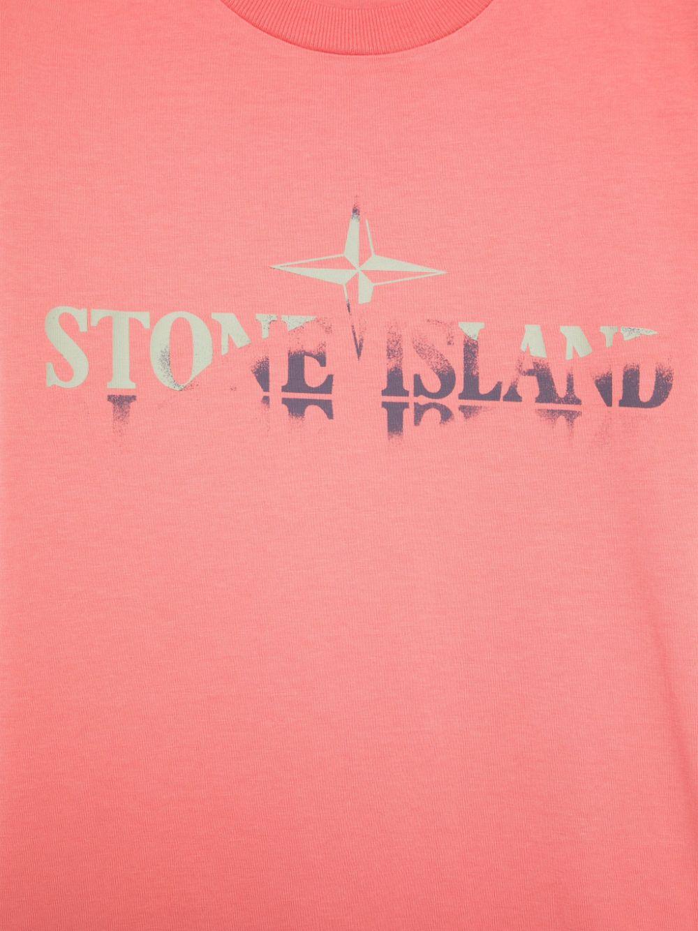 T-shirt con stampa per bambino Stone Island Junior rosso con orlo dritto K1S162100010S0150 V0089 STONE ISLAND KIDS