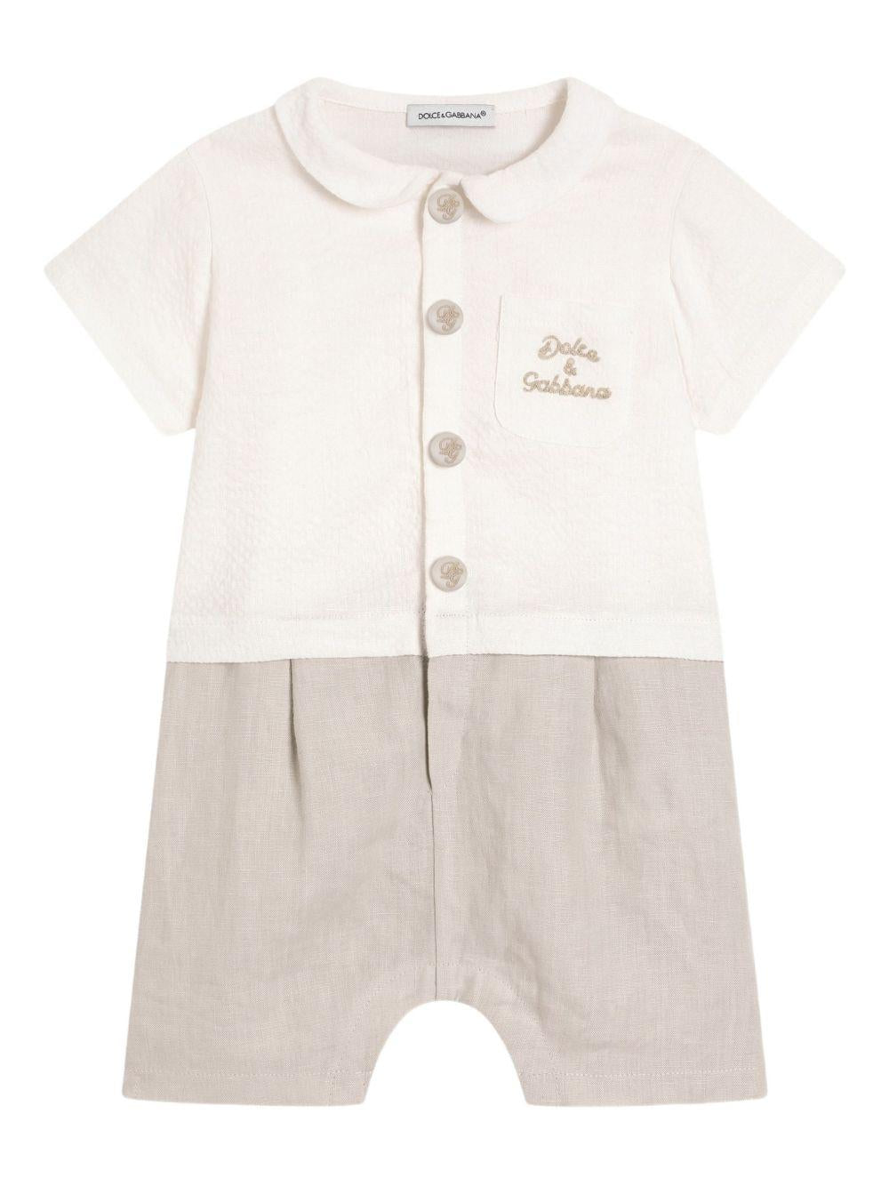 Tutina per neonato Dolce & Gabbana Kids beige con logo ricamato L12O04 G7PSZ S9000 DOLCE & GABBANA KIDS