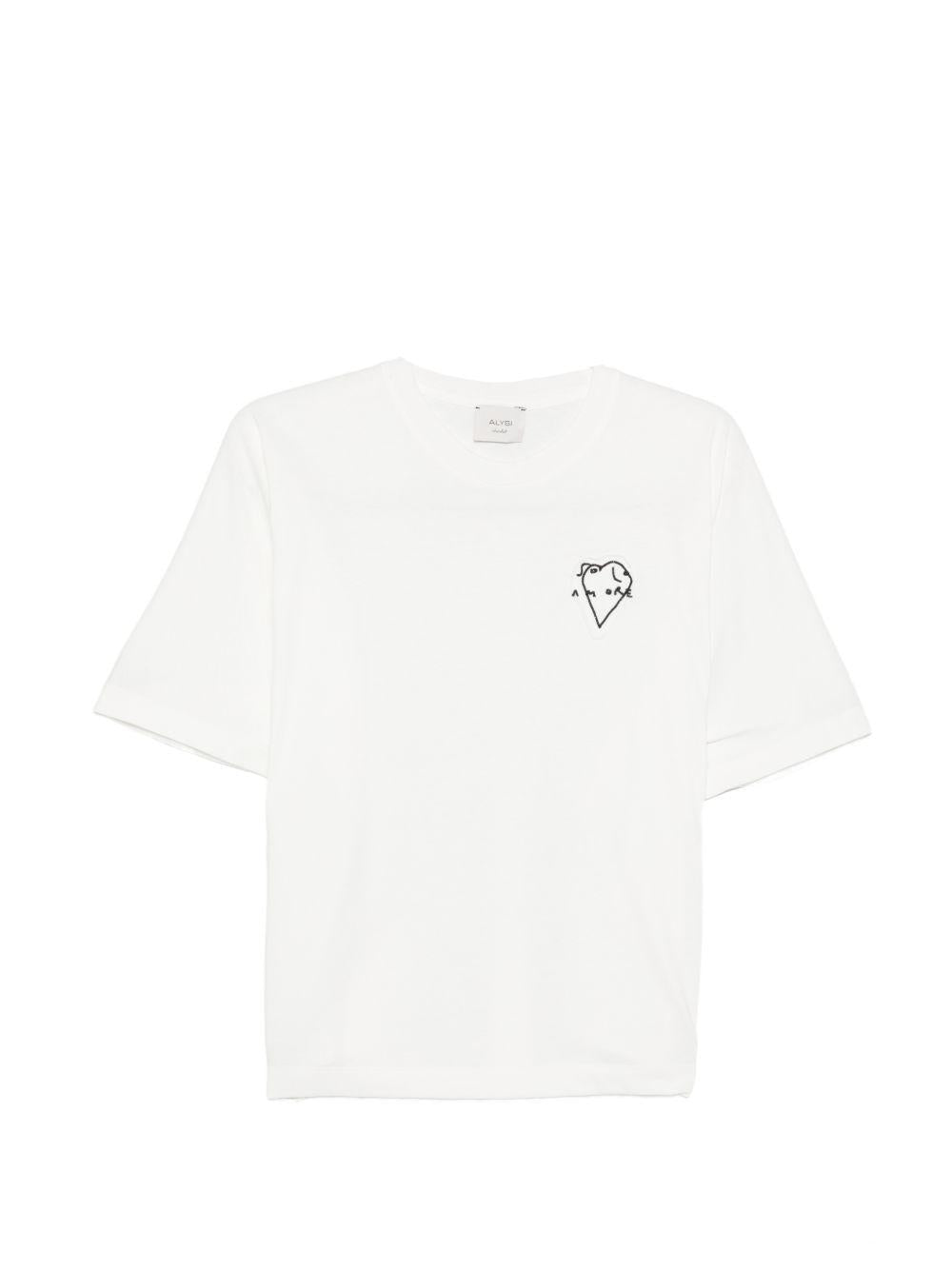 T-shirt per donna Alysi bianca con decorazione ricamata sul davanti 116439 P6231 LT ALYSI