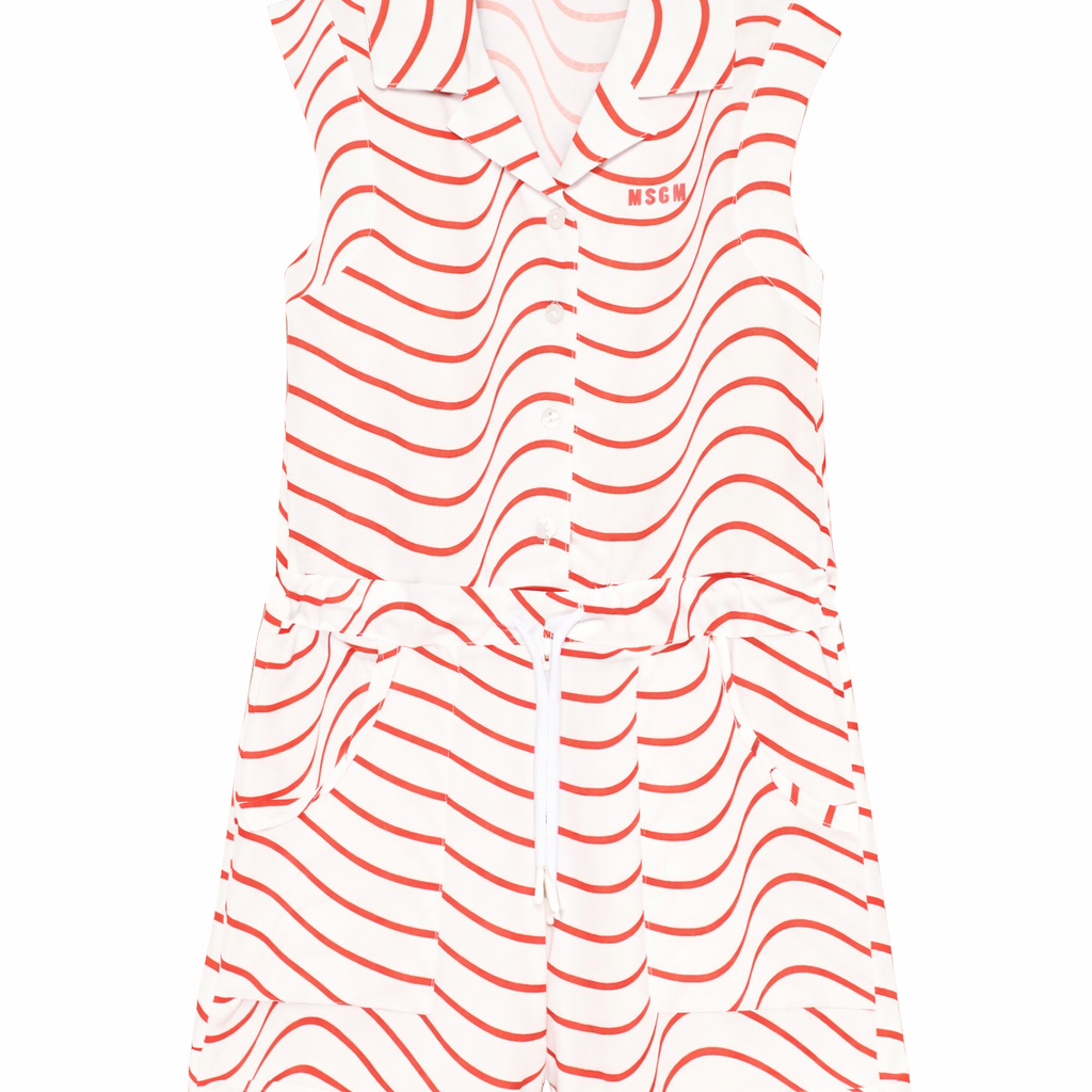 Tuta intera per bambina MSGM Kids bianca con motivo a onde rosse S6MSJGJS278 MS004 MSGM KIDS