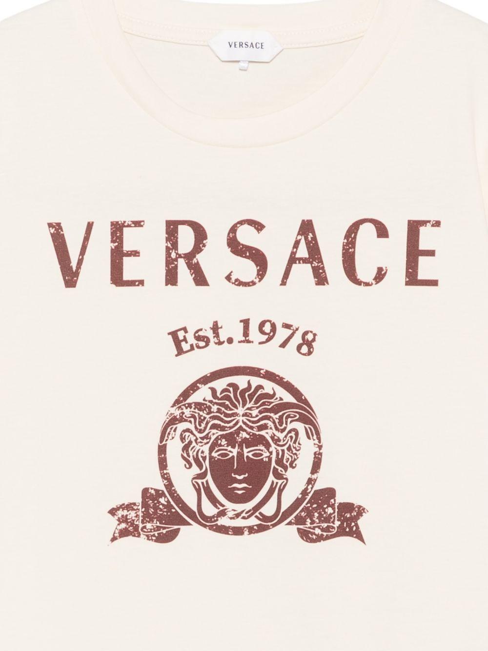 T-shirt per bambino Versace Kids beige con stampa grafica 10249461A18123 2YE00 VERSACE KIDS