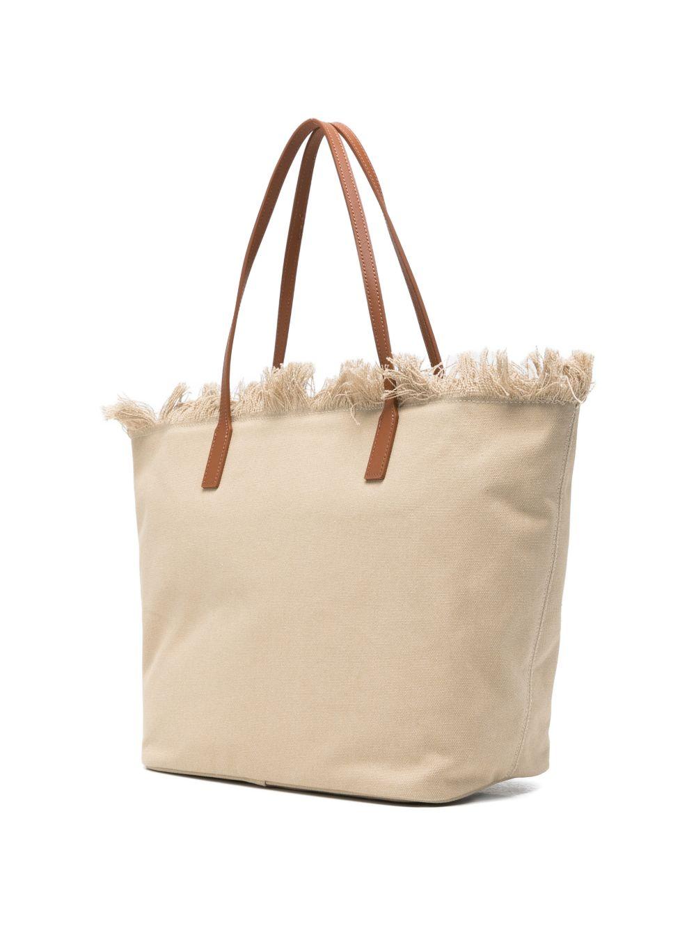 Borsa tote Mc2 Saint Barth City beige con bordo sfrangiato CBMF001 01741L MC2 ST. BARTH KIDS