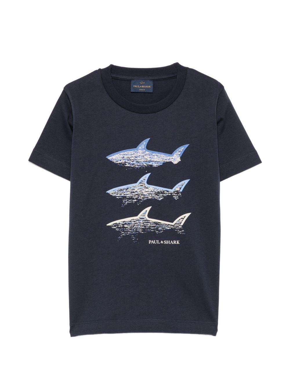 T-shirt per bambino Paul & Shark Kids blu con stampa grafica WRM00HLAA02 42370 PAUL & SHARK KIDS