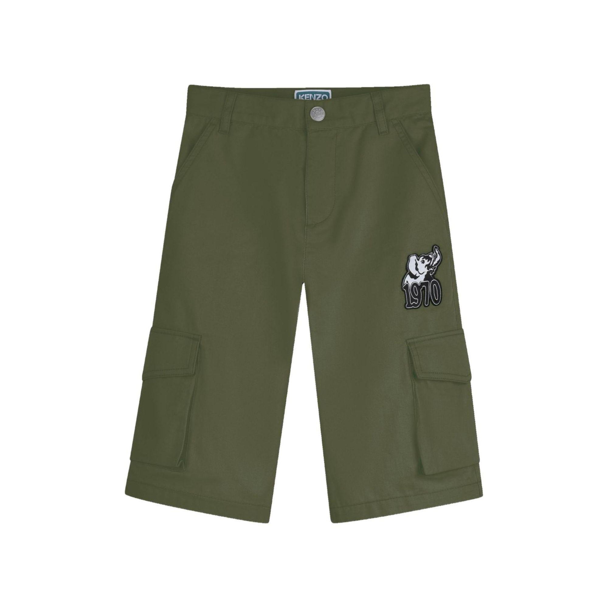 Cargo corti per bambino Kenzo Kids verde con applicazione K61644 64B KENZO KIDS