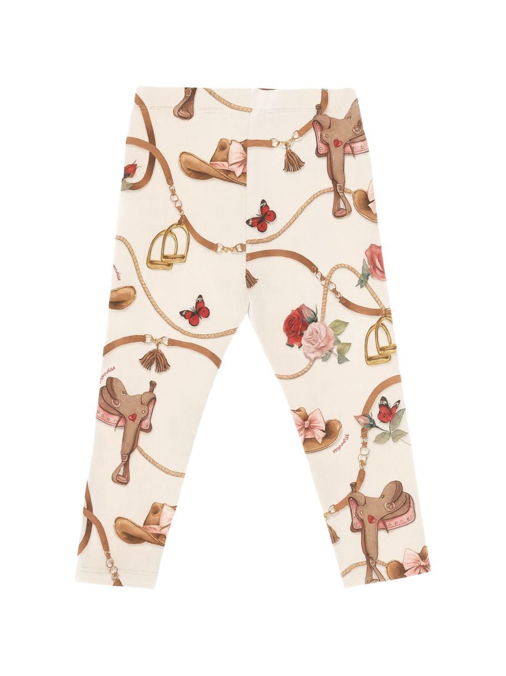 Pantaloni per bambina Monnalisa Kids bianchi con stampa grafica all-over 19H403NP 8011 029F MONNALISA KIDS