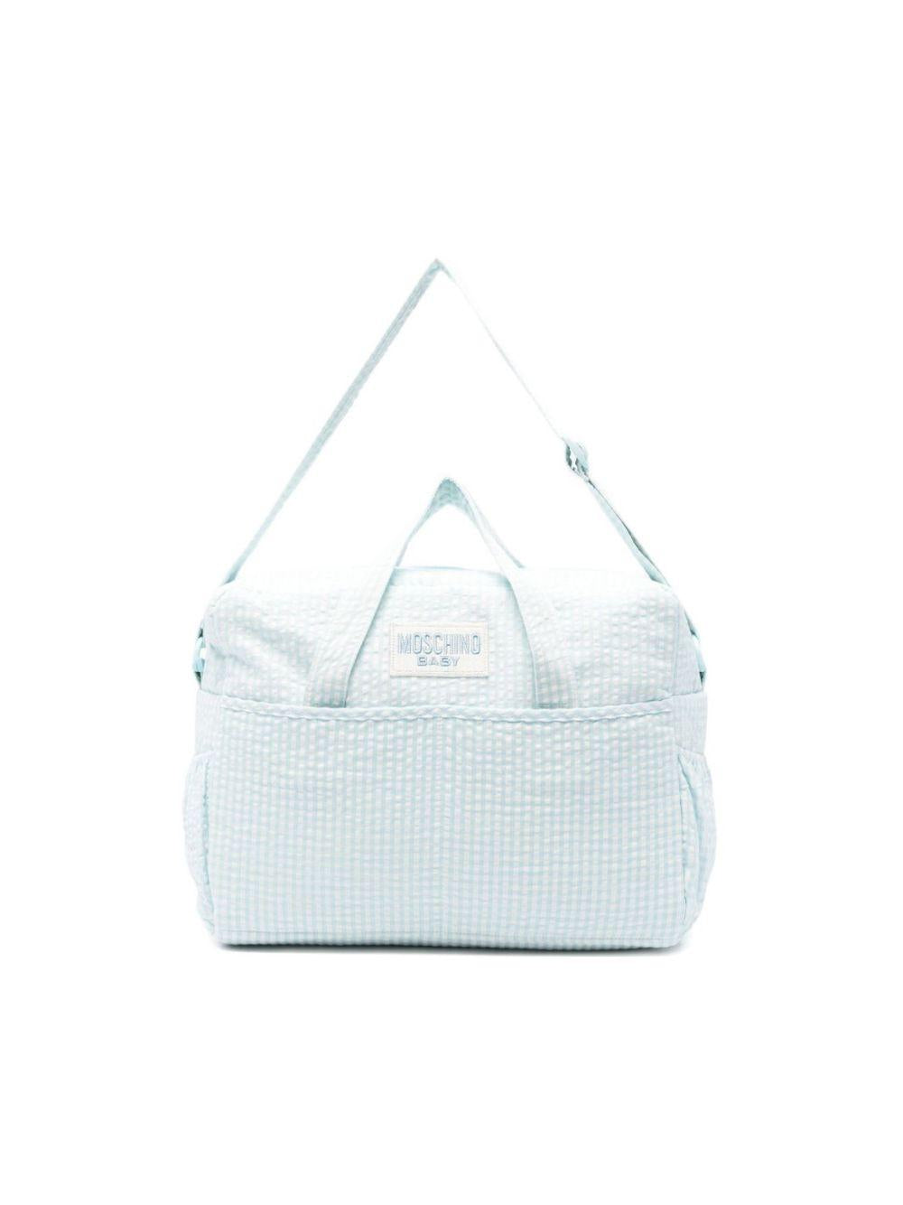 Borsa fasciatoio per neonato Moschino Kids azzurra con motivo a quadri MMX056LZE10 83675 MOSCHINO KIDS
