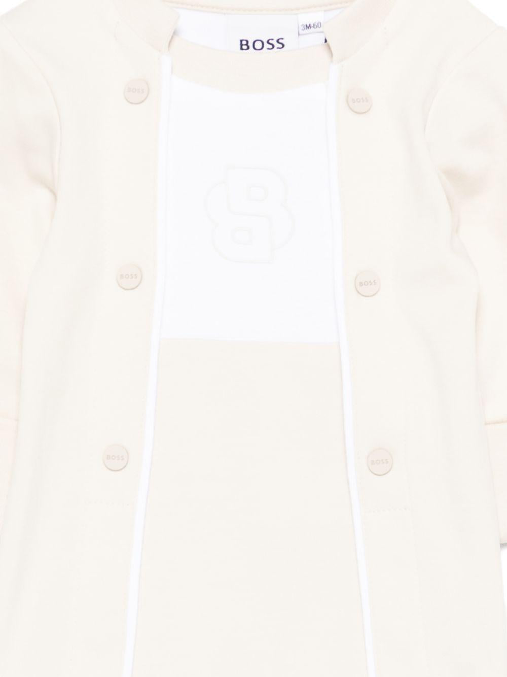 Pigiama per neonato Boss Kidswear beige con chiusura con bottoni J53046 21K BOSS KIDS