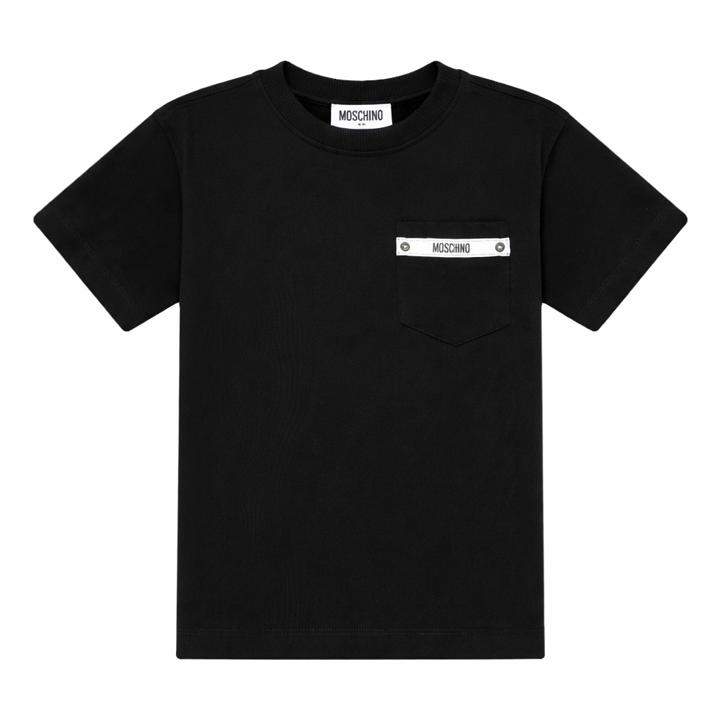 T-shirt per bambino Moschino Kids nera con taschino sul petto HUM05MLAA01 60100 MOSCHINO KIDS