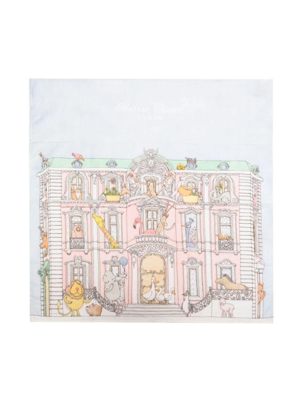 Coperta Monceau Mansion per neonati Atelier Choux azzurra con stampa stile illustrazione CA-CQ-MOM A-U ATELIER CHOUX PARIS KIDS