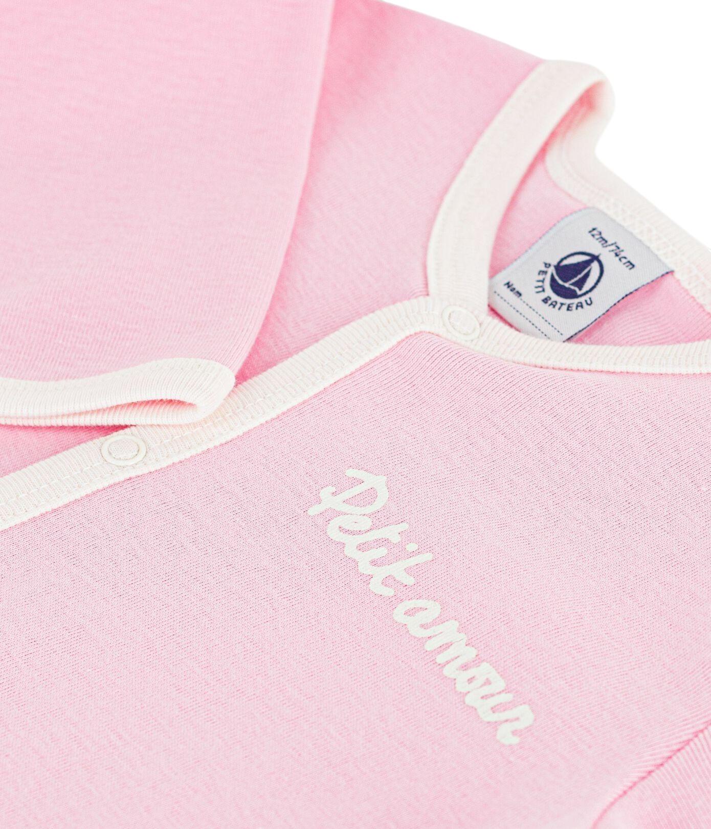 Tutina per neonata Petit Bateau rosa con scritta "petit amour" ricamata sul davanti A0FIZ 03 PETIT BATEAU