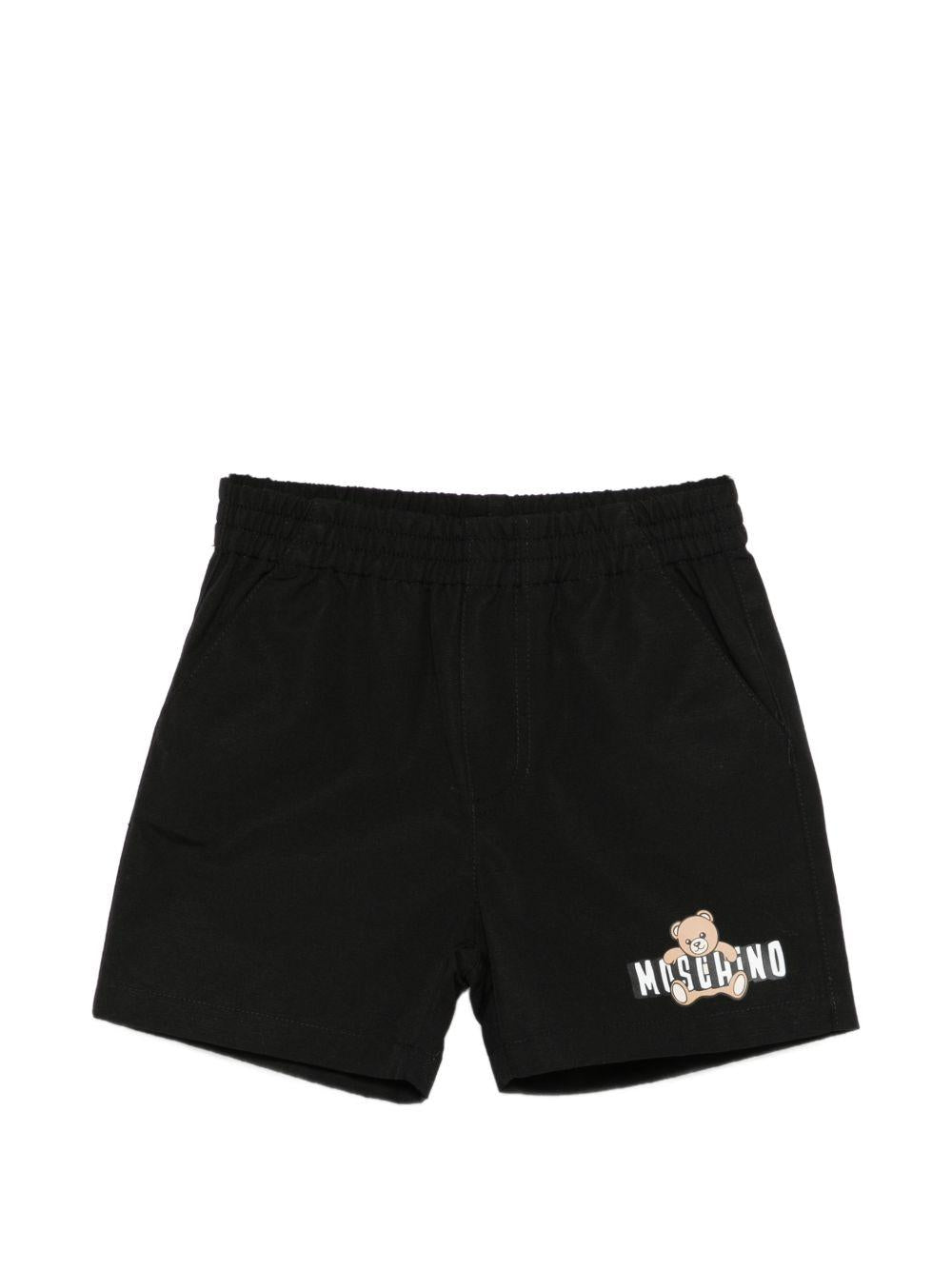 Shorts per neonati Moschino Kids neri con stampa Teddy Bear sul davanti MUQ01NLLA14 60100 MOSCHINO KIDS