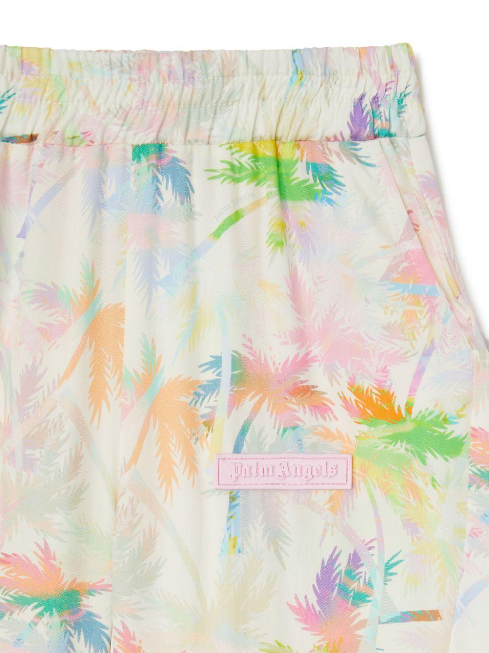 Pantaloni con stampa Palm Tree per bambina Palm Angels Kids bianco con vita elasticizzata PGCA015S25FAB001 043B PALM ANGELS KIDS