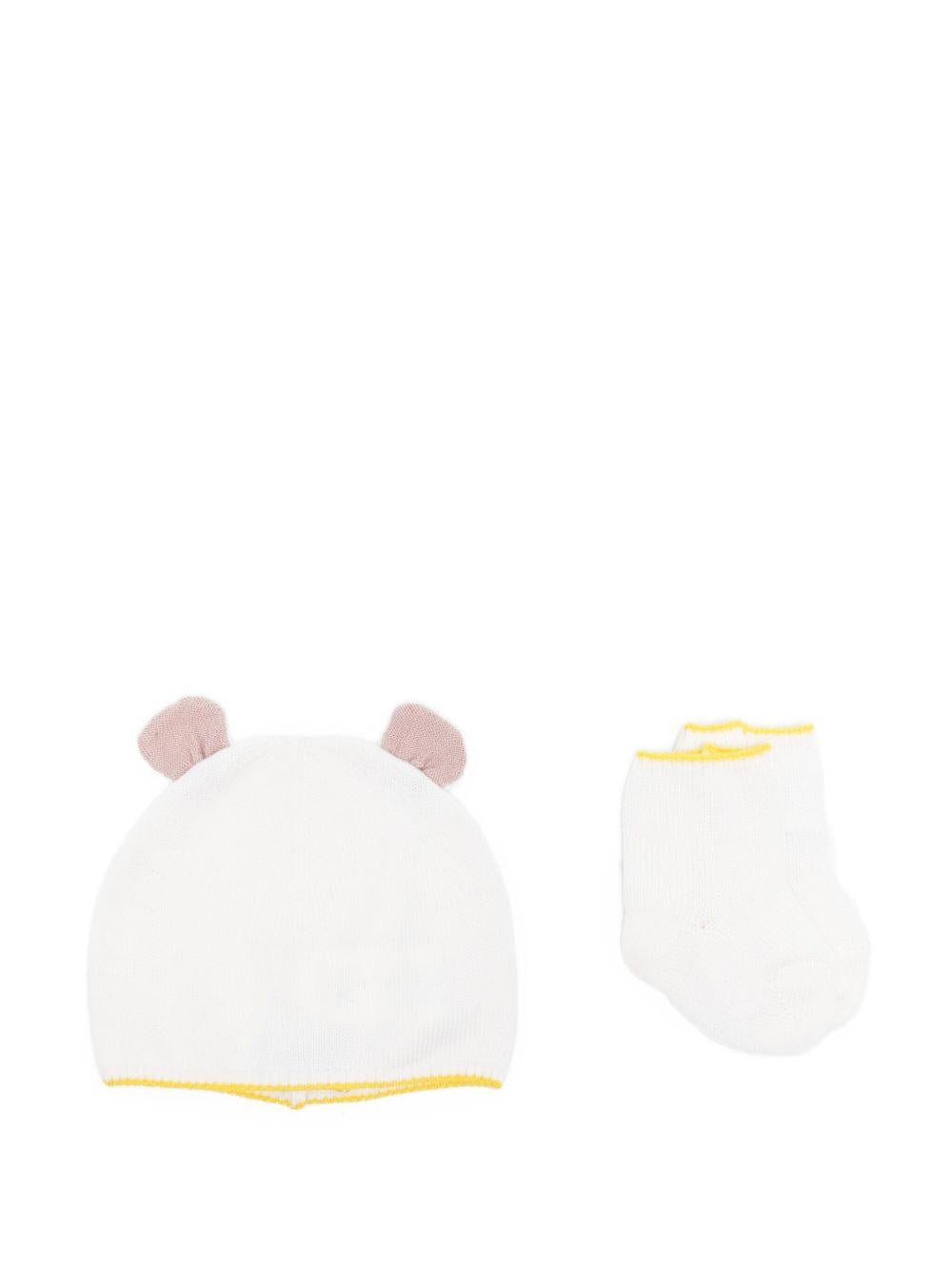 Set berretto e calzini per neonata Gensami Kids bianco con rifiniture gialle SET-ALP-WE WHITE-PINK GENSAMI