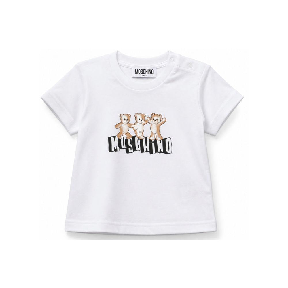 T-shirt per neonati Moschino Kids bianca con stampa tre Teddy Bear MUM04KLAA17 10101 MOSCHINO KIDS