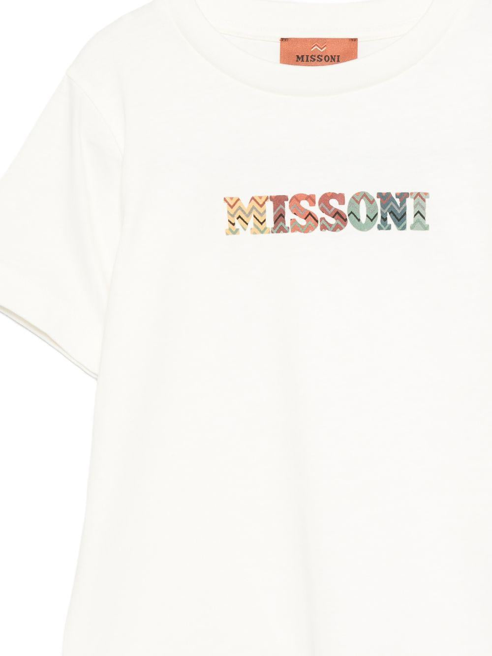 T-shirt per bambini Missoni Kids bianca con scritta logo multicolore MZ8H31 Z3672 102 MISSONI KIDS