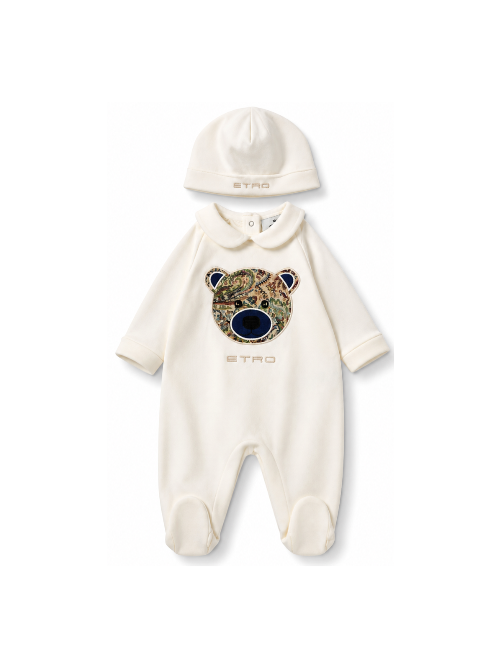 Set tutina e berretto per neonati Etro Kids bianco con orsetto stampato a paisley GZB530 Z3672 102 ETRO KIDS