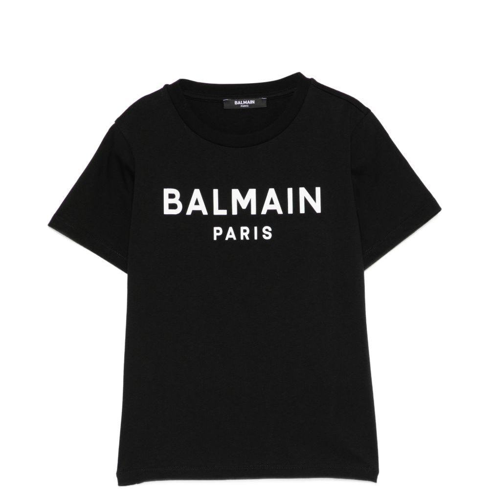 T-shirt per bambino Balmain Kids nera con logo sul davanti BY8R11 Z3672 930BC BALMAIN KIDS
