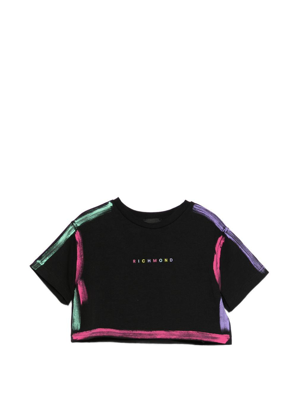 T-shirt per bambina John Richmond Junior nero con effetto vernice RGP26157TS BLACK JOHN RICHMOND JUNIOR