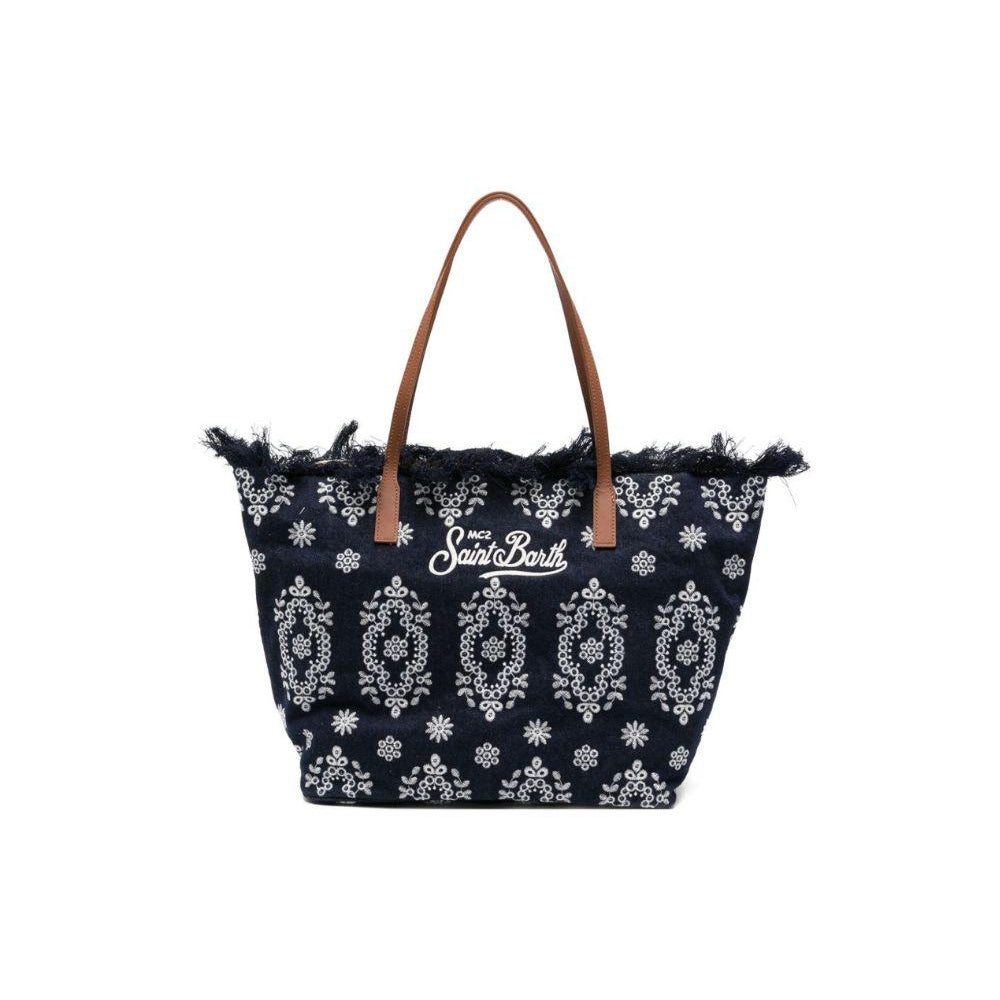 Borsa tote City Regular in Canvas MC2 Saint Barth denim con frange CBF0001 01773L MC2 ST. BARTH KIDS