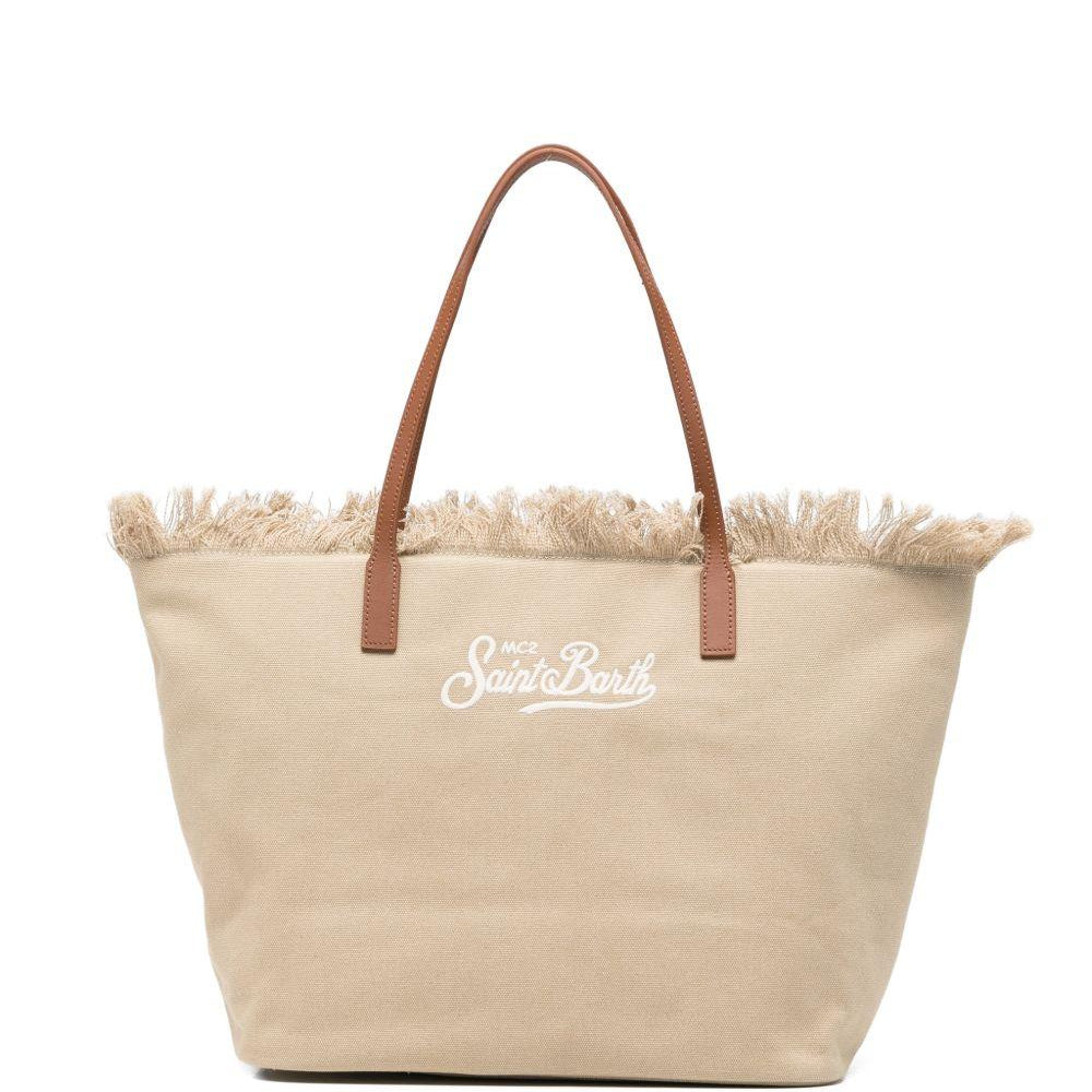 Borsa tote Mc2 Saint Barth City beige con bordo sfrangiato CBMF001 01741L MC2 ST. BARTH KIDS