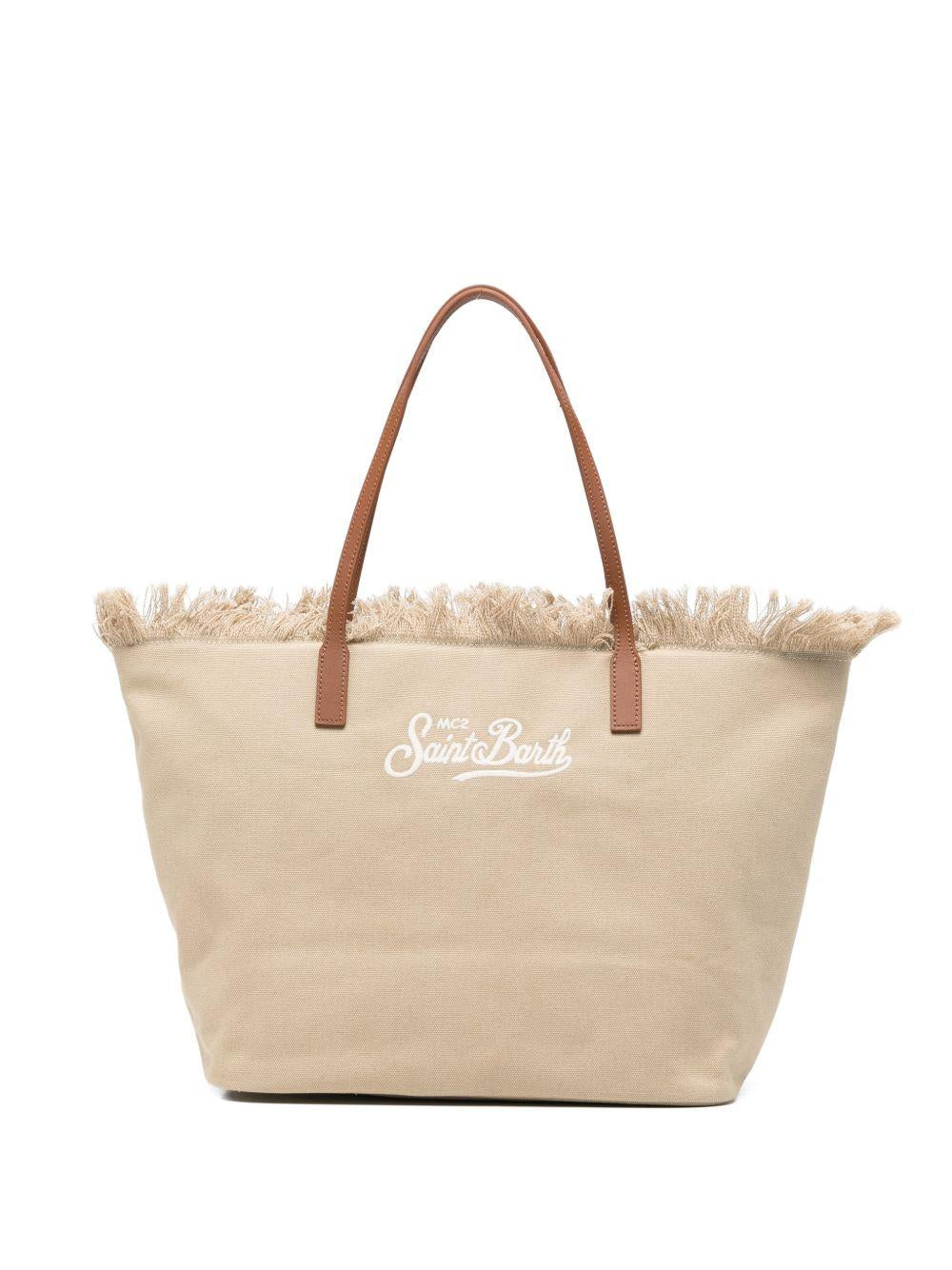 Borsa tote Mc2 Saint Barth City beige con bordo sfrangiato CBMF001 01741L MC2 ST. BARTH KIDS