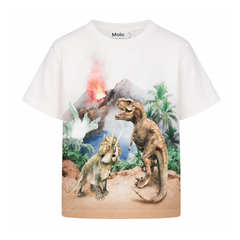 T-shirt per bambino Molo bianca con stampa grafica dinosauri 1S26A208 9900 MOLO KIDS
