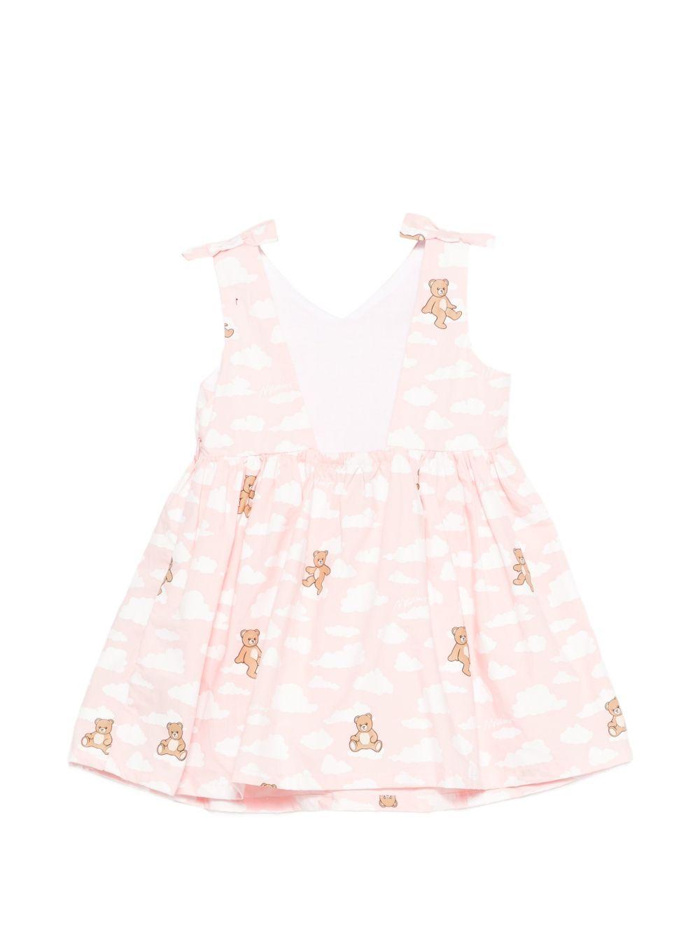 Abito per neonata Moschino Kids rosa con stampa graafica Teddy Bear MDV0DNLLB61 83696 MOSCHINO KIDS