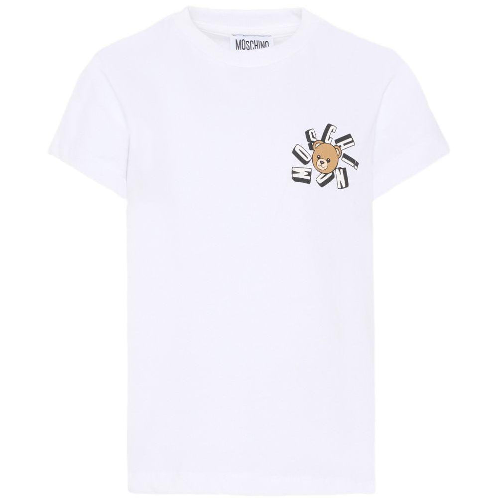 T-shirt per bambini Moschino Kids bianco con stampa Teddy Bear HUM05OLAA03 10101 MOSCHINO KIDS