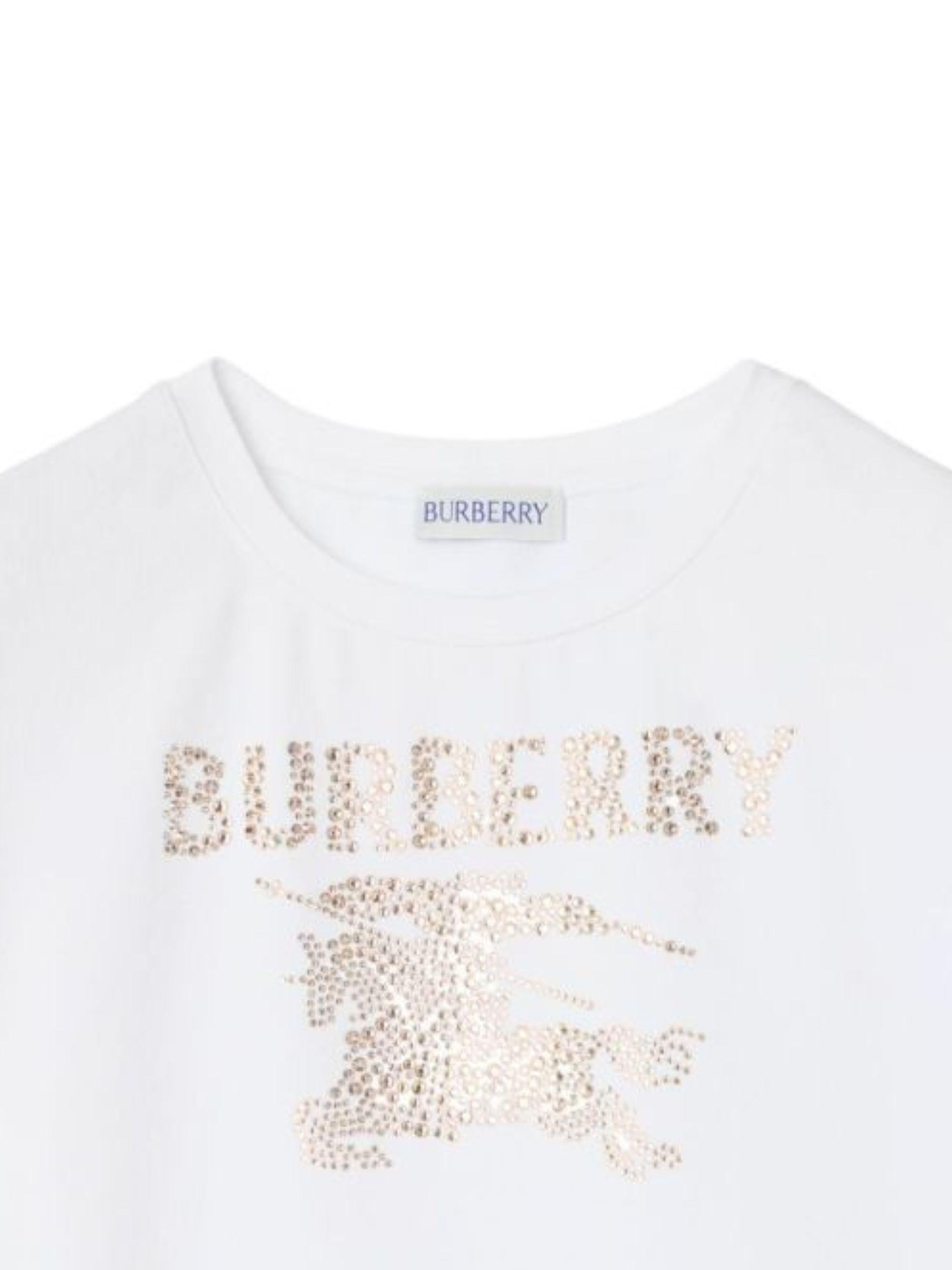 T-shirt per bambina Burberry Kids bianca con decorazione in cristalli 8120653 A1464 BURBERRY KIDS