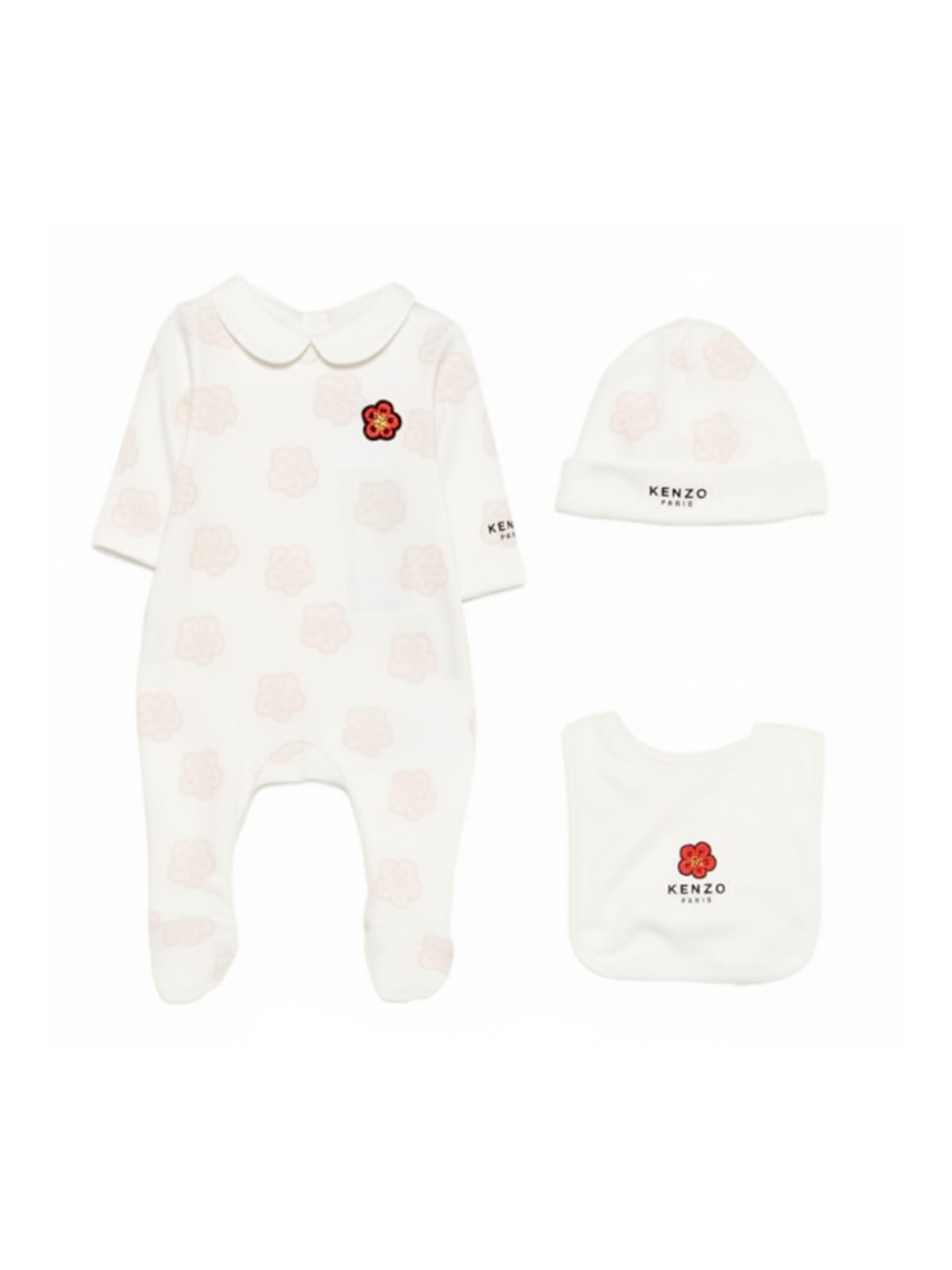 Set tutina, bavaglino e cappellino per neonati Kenzo Kids con stampa floreale K61615 117 KENZO KIDS