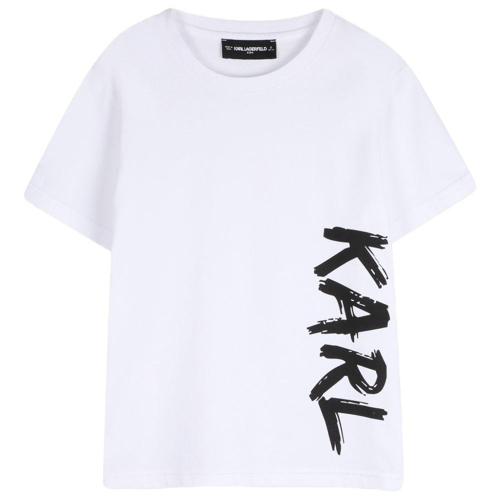 T-shirt per bambino Karl Lagerfeld Kids bianca con logo sul davanti Z31095 10P KARL LAGERFELD KIDS