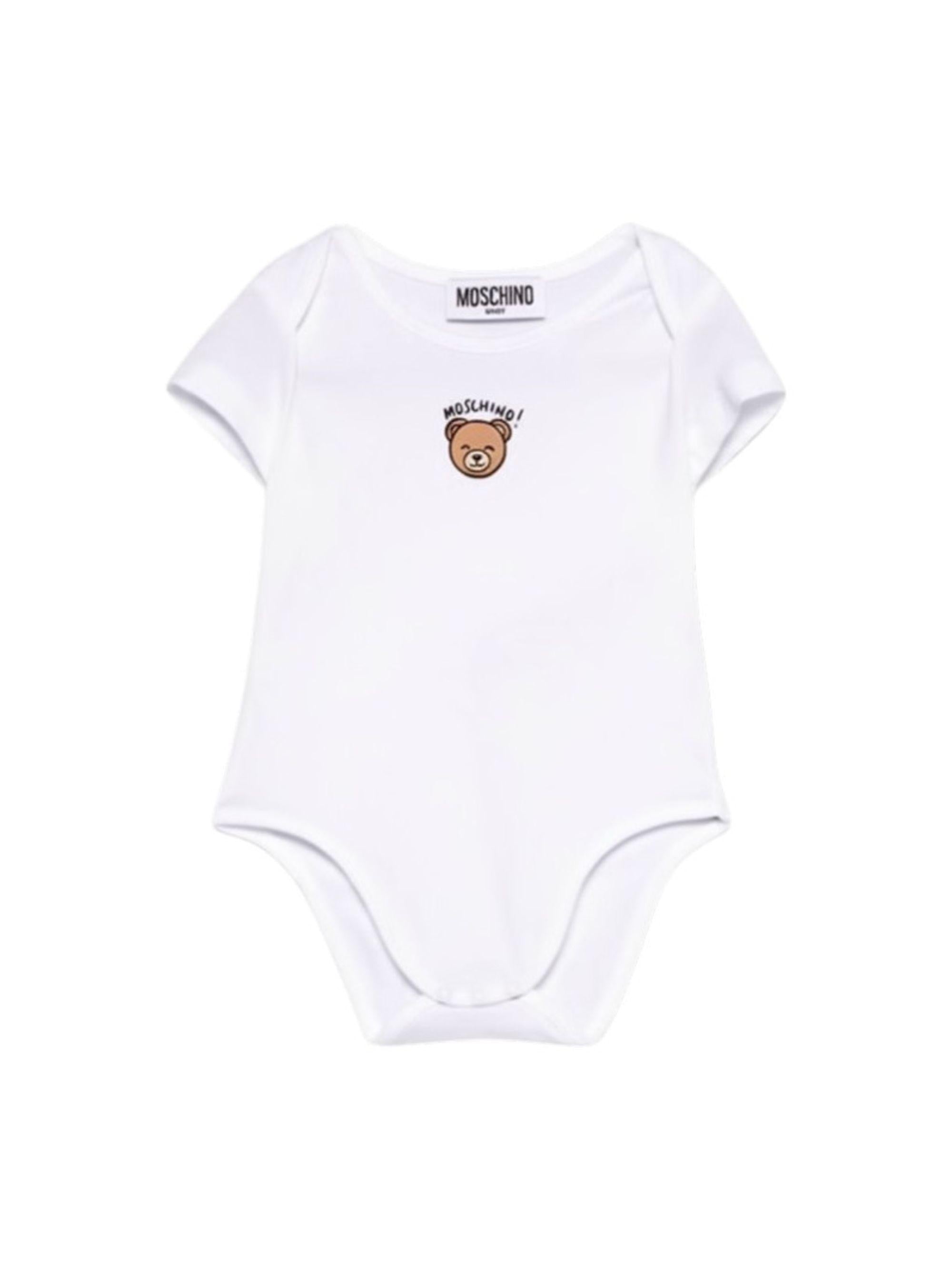 Body per neonati Moschino Kids bianco con stampa Teddy Bear MUT04KLAA03 10101 MOSCHINO KIDS