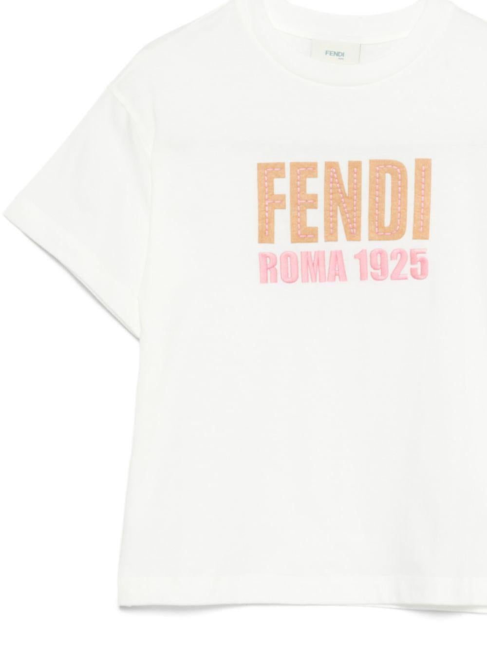 T-shirt per bambina Fendi Kids bianca con logo ricamato JUI204 7AJ F0TU9 FENDI KIDS
