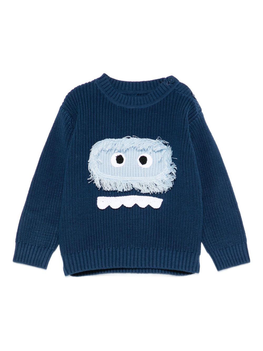 Maglione per neonato Stella McCartney Kids blu con faccia di mostro TX9510 Z1528 633 STELLA McCARTNEY KIDS