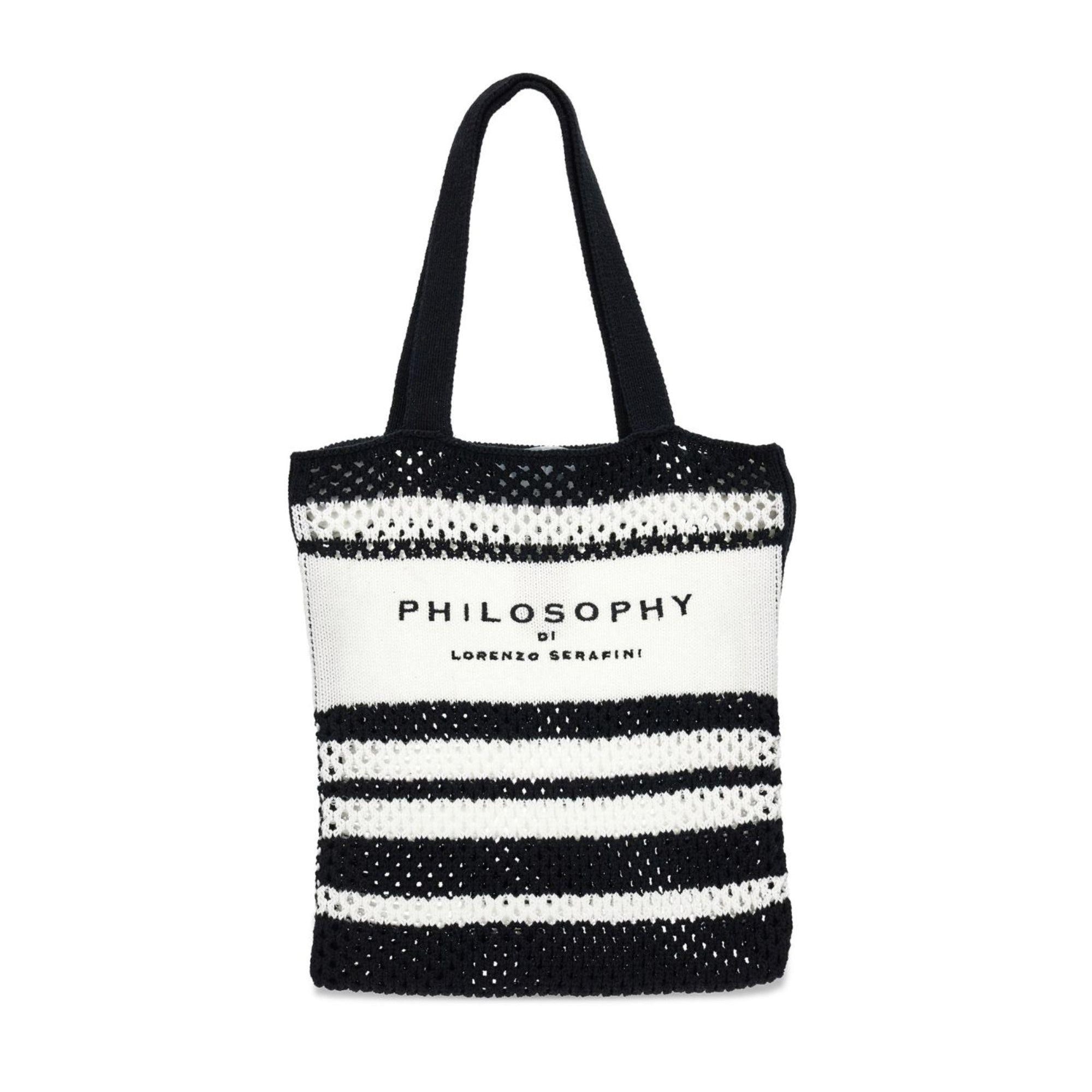 Borsa tote per bambina Philosophy di Lorenzo Serafini Kids nera con logo sul davanti I9G002 7030 0150 PHILOSOPHY KIDS